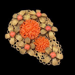 Vintage Coral Celluloid Flower Dress Clip